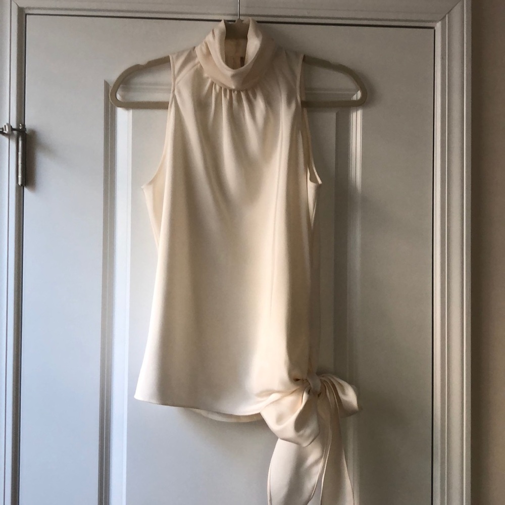 Lafayette 148 New York High neck cream blouse.
